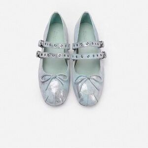 Silver and Blue Mary Jane Flats